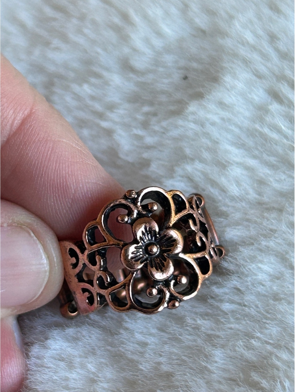 Vintage Style Copper Flower Costume Stretch Ring